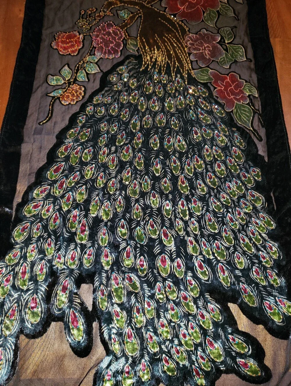 Embroidered Peacock Scarf/Shawl